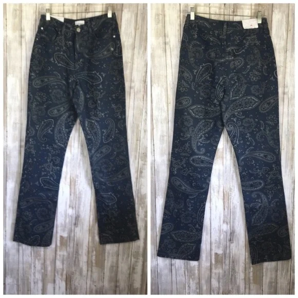 NWT WeWoreWhat Icon Paisley Straight Leg Jeans Night Sky Blue Size 27 - Picture 2 of 7